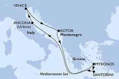 MSC ARMONIA - útvonalterv 7 éjszaka indulás Venice, Italy kelt 08/07/2023 - Italy,Montenegro,Greece