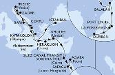 Istanbul,Corfu,Bari,Zadar,Trieste,Katakolon,Heraklion,Rhodes,Suez Canal North,Suez Canal South,Sokhna Port,Safaga,Aqaba,Salalah,Port Louis,Port Louis,La Possession,Durban