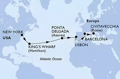New York,New York,King's Wharf,King's Wharf,Ponta Delgada,Lisbon,Lisbon,Barcelona,Civitavecchia