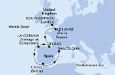 Southampton,Le Havre,Bilbao,La Coruna,Cadiz,Barcelona