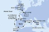 Southampton,Le Havre,Bilbao,La Coruna,Cadiz,Barcelona,Civitavecchia