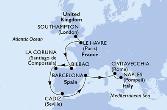 Southampton,Le Havre,Bilbao,La Coruna,Cadiz,Barcelona,Civitavecchia,Naples