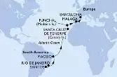 Santos,Rio de Janeiro,Rio de Janeiro,Maceio,Santa Cruz de Tenerife,Funchal,Malaga,Barcelona