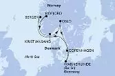 Copenhagen,Warnemunde,Bergen,Eidfjord,Kristiansand,Oslo,Copenhagen