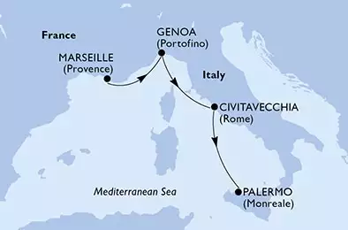 Marseille,Genoa,Civitavecchia,Palermo