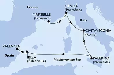Marseille,Genoa,Civitavecchia,Palermo,Ibiza,Valencia