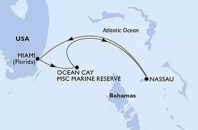 MSC MAGNIFICA - útvonalterv 4 éjszaka indulás Miami, United States kelt 16/09/2024 - Miami,Ocean Cay,Nassau,Miami