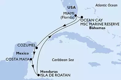 Miami,Cozumel,Costa Maya,Isla de Roatan,Ocean Cay,Miami