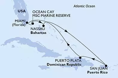 Miami,Ocean Cay,Nassau,San Juan,Puerto Plata,Miami