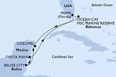 Miami,Ocean Cay,Cozumel,Belize City,Costa Maya,Miami