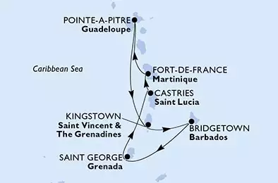 Fort de France,Pointe-a-Pitre,Kingstown ,Bridgetown,Saint George,Castries,Fort de France