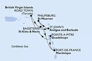 Fort de France,Pointe-a-Pitre,Road Town,Basseterre,St John s,Philipsburg,Fort de France
