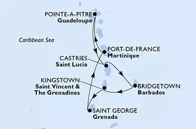 Pointe-a-Pitre,Castries,Bridgetown,Kingstown,Saint George,Fort de France,Pointe-a-Pitre