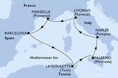 Marseille,Barcelona,La Goulette,Palermo,Naples,Livorno,Marseille