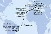 Cannes,Genoa,Civitavecchia,Palma de Mallorca,Casablanca,Santa Cruz de Tenerife,Salvador,Ilheus,Rio de Janeiro