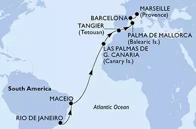 Rio de Janeiro,Maceio,Las Palmas de G.Canaria,Tangier,Palma de Mallorca,Barcelona,Marseille