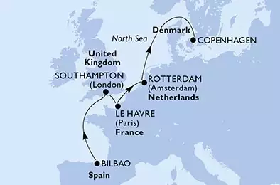 Bilbao,Southampton,Le Havre,Rotterdam,Copenhagen