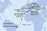 Barcelona,Cannes,Genoa,Civitavecchia,Palma de Mallorca,Casablanca,Santa Cruz de Tenerife,Salvador