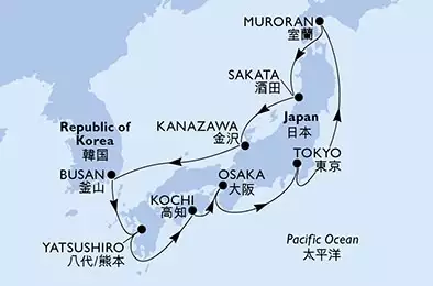 MSC BELLISSIMA - útvonalterv 11 éjszaka indulás Tokyo, Japan kelt 02/10/2024 - Japan,SOUTH KOREA