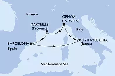 Barcelona,Civitavecchia,Genoa,Marseille,Barcelona