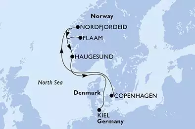 Copenhagen,Nordfjordeid,Flaam,Haugesund,Kiel