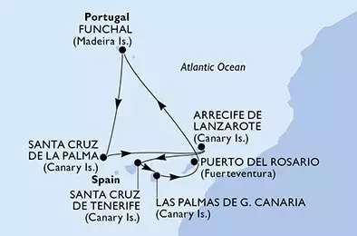 Santa Cruz de Tenerife,Las Palmas de G.Canaria,Puerto del Rosario,Funchal,Santa Cruz de La Palma,Arrecife de Lanzarote,Santa Cruz de Tenerife