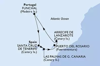 Santa Cruz de Tenerife,Las Palmas de G.Canaria,Puerto del Rosario,Arrecife de Lanzarote,Funchal,Santa Cruz de Tenerife