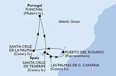 Funchal,Santa Cruz de Tenerife,Las Palmas de G.Canaria,Puerto del Rosario,Santa Cruz de La Palma,Funchal