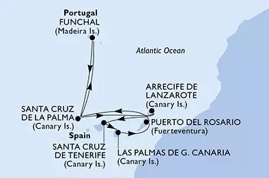 Funchal,Santa Cruz de La Palma,Arrecife de Lanzarote,Santa Cruz de Tenerife,Las Palmas de G.Canaria,Puerto del Rosario,Santa Cruz de La Palma,Funchal