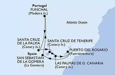 Las Palmas de G.Canaria,Puerto del Rosario,S.Sebastian de la Gomera,Funchal,Santa Cruz de La Palma,Santa Cruz de Tenerife,Las Palmas de G.Canaria