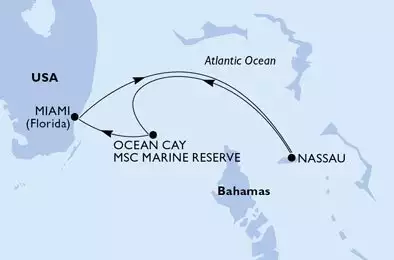 MSC SEASIDE - útvonalterv 4 éjszaka indulás Miami United States kelt 15/12/2025 - Miami,Nassau,Ocean Cay,Miami