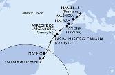 Salvador,Maceio,Las Palmas de G.Canaria,Arrecife de Lanzarote,Tangier,Malaga,Valencia,Marseille