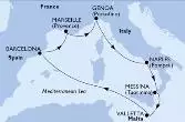 Valletta,Barcelona,Marseille,Genoa,Naples,Messina,Valletta