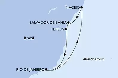 MSC ARMONIA - útvonalterv 7 éjszaka indulás Rio de Janeiro Brazil kelt 07/03/2026 - Rio de Janeiro,Maceio,Salvador,Ilheus,Rio de Janeiro