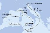 Barcelona,Civitavecchia,Messina,Valletta,Split,Venice-Marghera