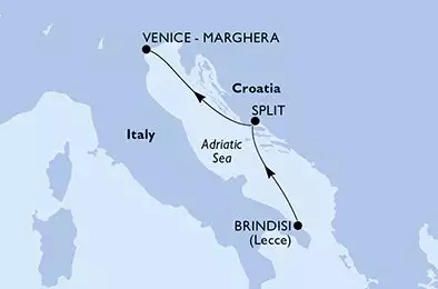 MSC ARMONIA - útvonalterv 2 éjszaka indulás Brindisi (Lecce) Italy kelt 30/10/2026 - Italy,Croatia