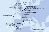Rotterdam,Zeebrugge,Le Havre,Southampton,Lisbon,Cadiz,Barcelona