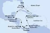 Miami,Montego Bay,Cartagena,Colon,Puerto Limon,Isla de Roatan,Belize City,Miami