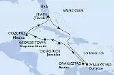 Miami,Willemstad,Oranjestad,Ocho Rios,George Town,Cozumel,Miami