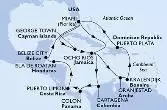 Miami,George Town,Ocho Rios,Oranjestad,Kralendijk,Puerto Plata,Miami,Ocho Rios,Cartagena,Colon,Puerto Limon,Isla de Roatan,Belize City,Miami