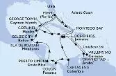 Miami,Montego Bay,Cartagena,Colon,Puerto Limon,Isla de Roatan,Belize City,Miami,Willemstad,Oranjestad,Ocho Rios,George Town,Cozumel,Miami