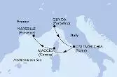 Genoa,Civitavecchia,Ajaccio,Marseille