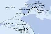 Civitavecchia,Livorno,Genoa,Marseille,Barcelona,Gibraltar,St John s,Philipsburg,Basseterre,La Romana