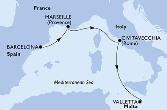 Barcelona,Marseille,Civitavecchia,Valletta