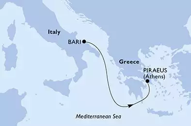 MSC LIRICA - útvonalterv 2 éjszaka indulás Bari Italy kelt 08/11/2025 - Bari,Piraeus