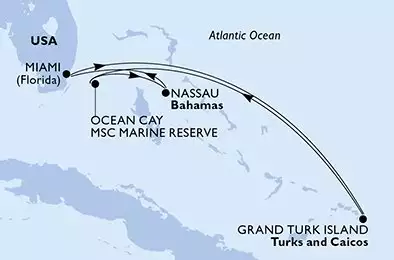 MSC MERAVIGLIA - útvonalterv 6 éjszaka indulás Miami United States kelt 15/11/2026 - United States,Turks and Caicos Islands,Bahamas