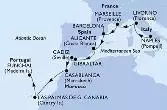 Naples,Livorno,Marseille,Barcelona,Alicante,Gibraltar,Cadiz,Casablanca,Las Palmas de G.Canaria,Funchal
