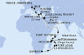 Durban,La Possession,Port Louis,Antsiranana,Nosy Be,Port Victoria,Aqaba,Sharm El-Sheikh,Suez Canal South,Suez Canal North,Rhodes,Heraklion,Split,Venice-Marghera
