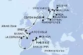 Genoa,Marseille,Barcelona,La Coruna,Bilbao,La Rochelle,Brest,Warnemunde,Gdynia,Klaipeda,Riga,Tallinn,Helsinki,Stockholm,Stockholm,Copenhagen