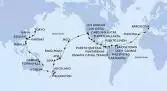 Barcelona,Funchal,Bridgetown,Saint George,Willemstad,Cartagena,Puerto Limon,CTB-Panama Canal,BLB-Panam Canal,Puntarenas,Puerto Quetzal,Puerto Vallarta,Cabo San Lucas,San Diego,Los Angeles,Los Angeles,Hilo,Pago Pago,Apia,Suva,Auckland,Auckland,Wellington,Sydney,Sydney,Townsville,Cairns,Manila,Manila,Keelung,Ishigaki,Naha,Tokyo,Tokyo